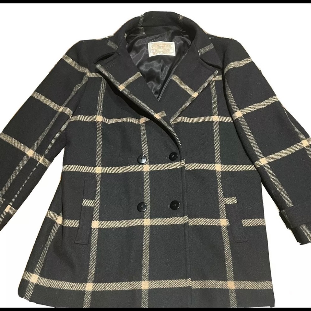 PENDLETON Blue Gold Plaid Virgin Wool Jacket Coat Womens SZ 16 Made In USA VTG